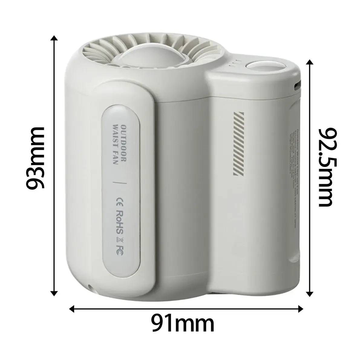 Dimensions du ventilateur de ceinture (93 × 91 × 92,5 mm)